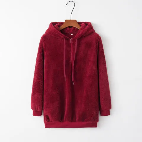 Quarter-Zip Drawstring Teddy Hoodie