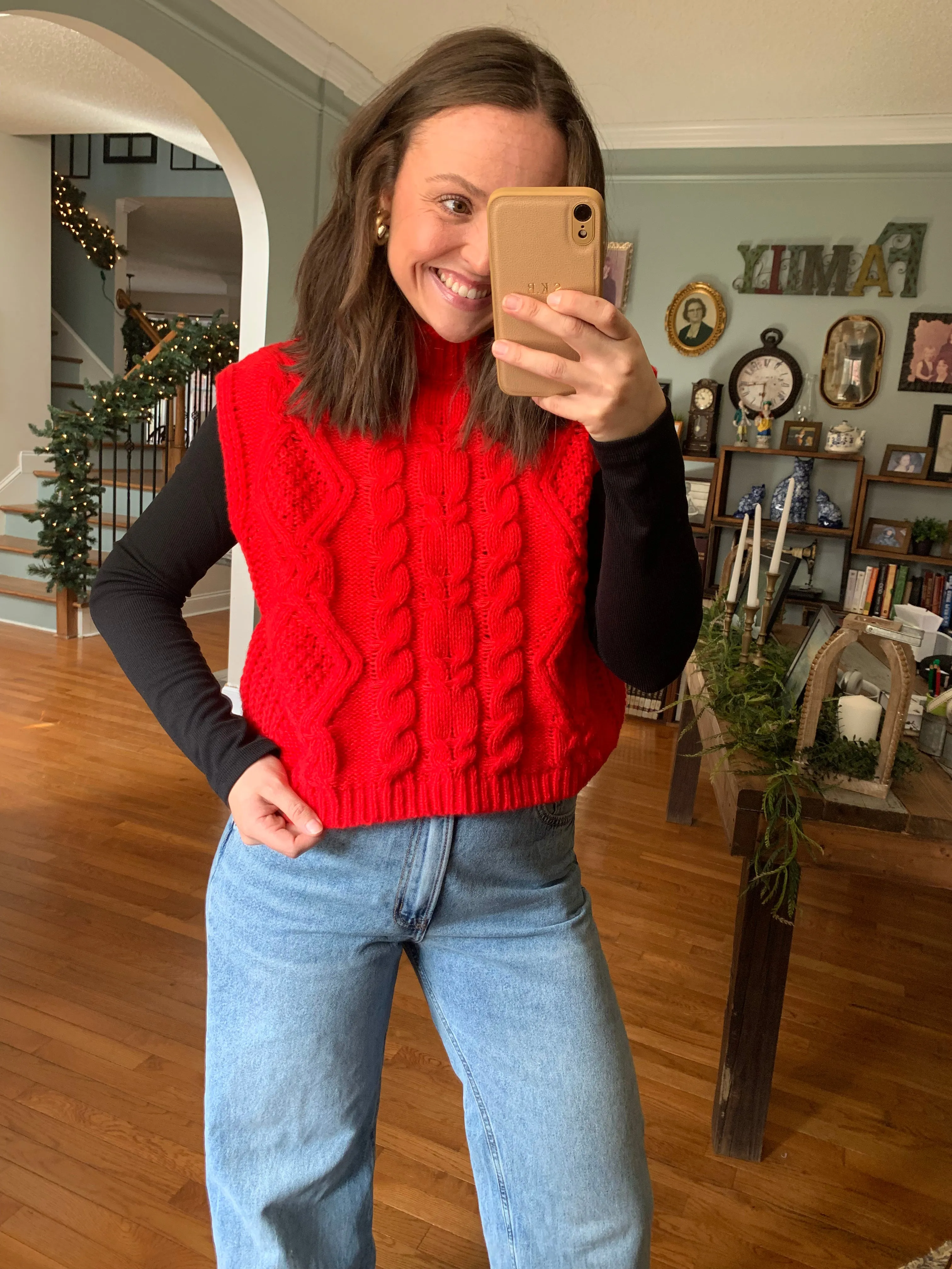 Scarlet Snuggle Cable Knit Sweater Vest