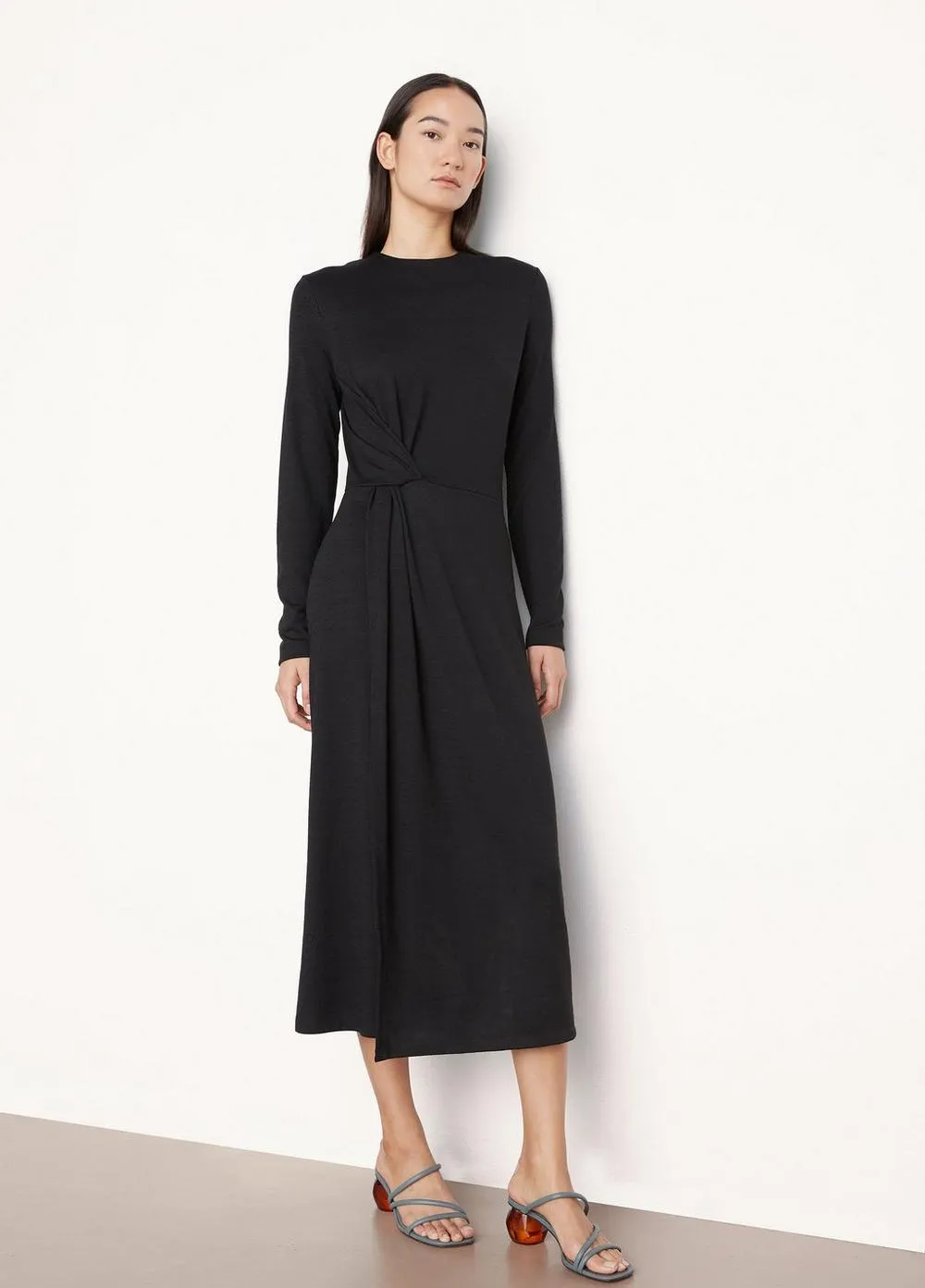 Side Twist Long Sleeve Dress in Black