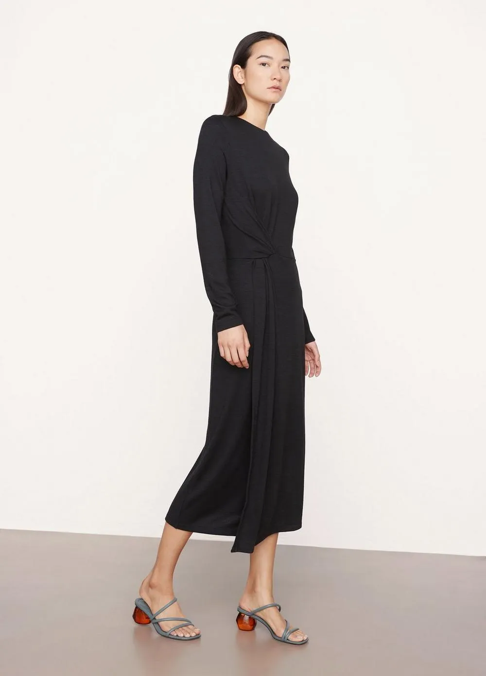 Side Twist Long Sleeve Dress in Black