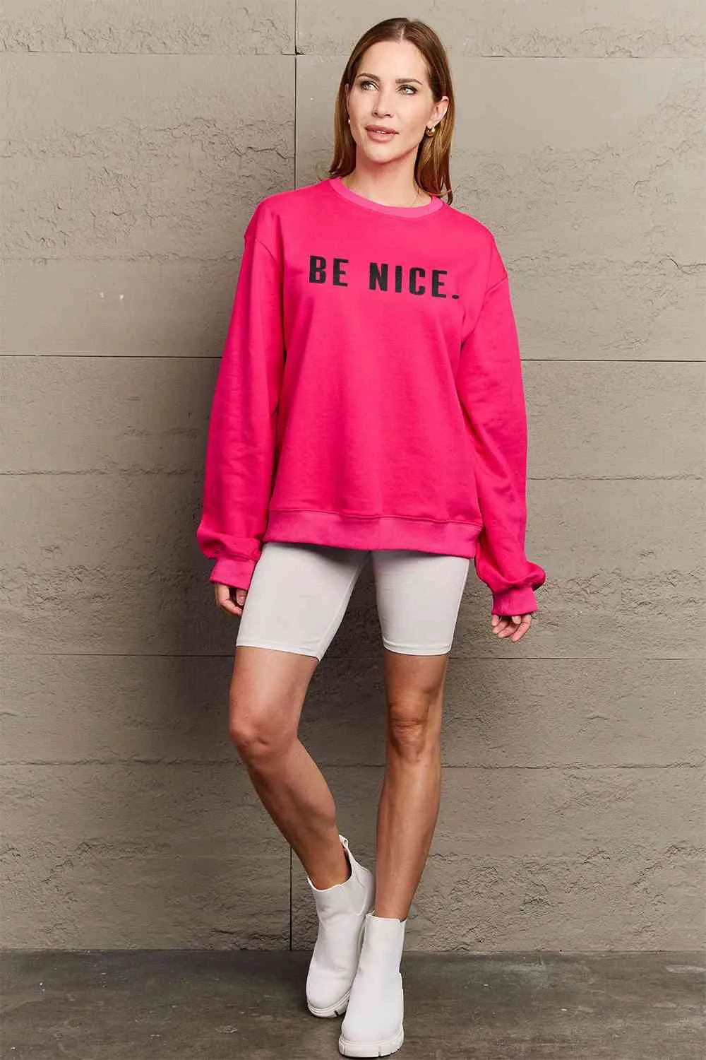 Simply Love Full Size BE NICE Graphic Sweatshirt