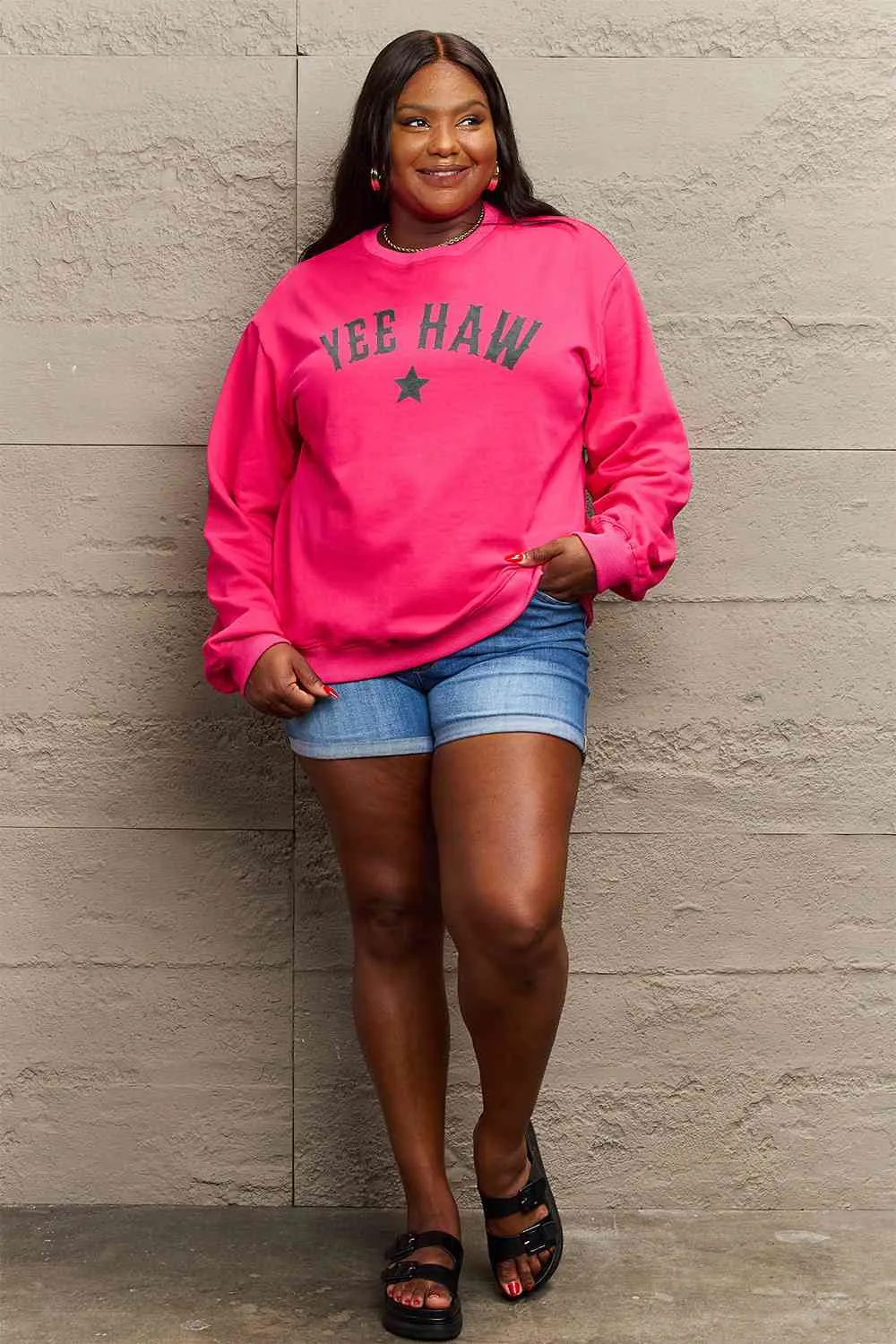 Simply Love Full Size YEEHAW Graphic Round Neck Sweatshirt