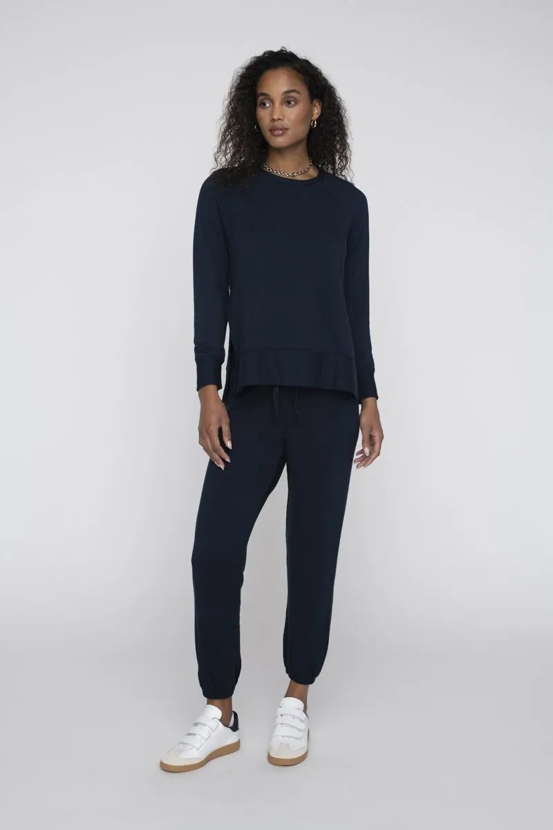 Stateside Softest Fleece Raglan Side Slit Sweatshirt in New Navy