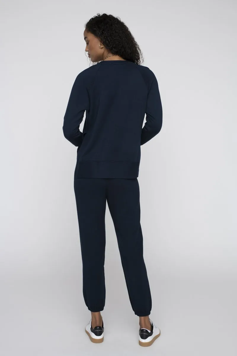 Stateside Softest Fleece Raglan Side Slit Sweatshirt in New Navy