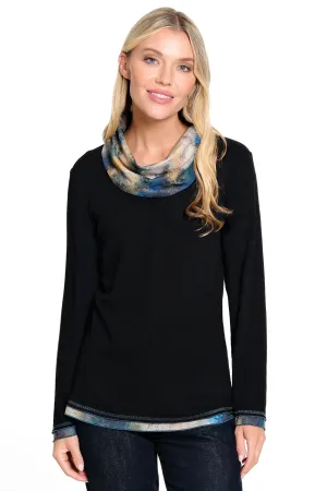 Textured Cowl Neck Tunic - Black