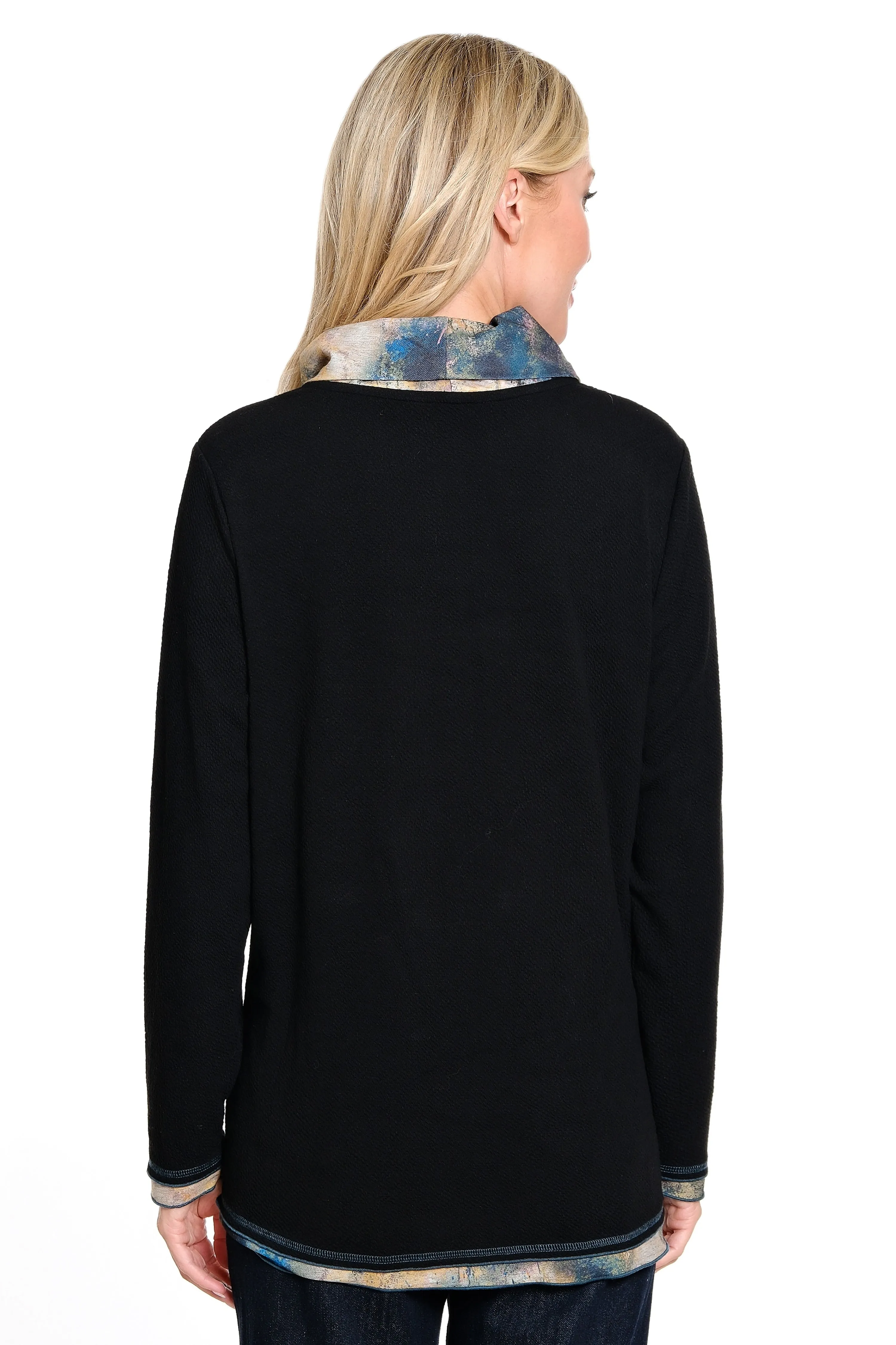 Textured Cowl Neck Tunic - Black