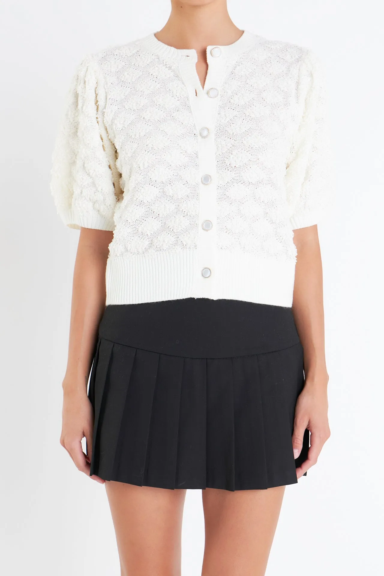 Textured Puff Short Sleeve Cardigan