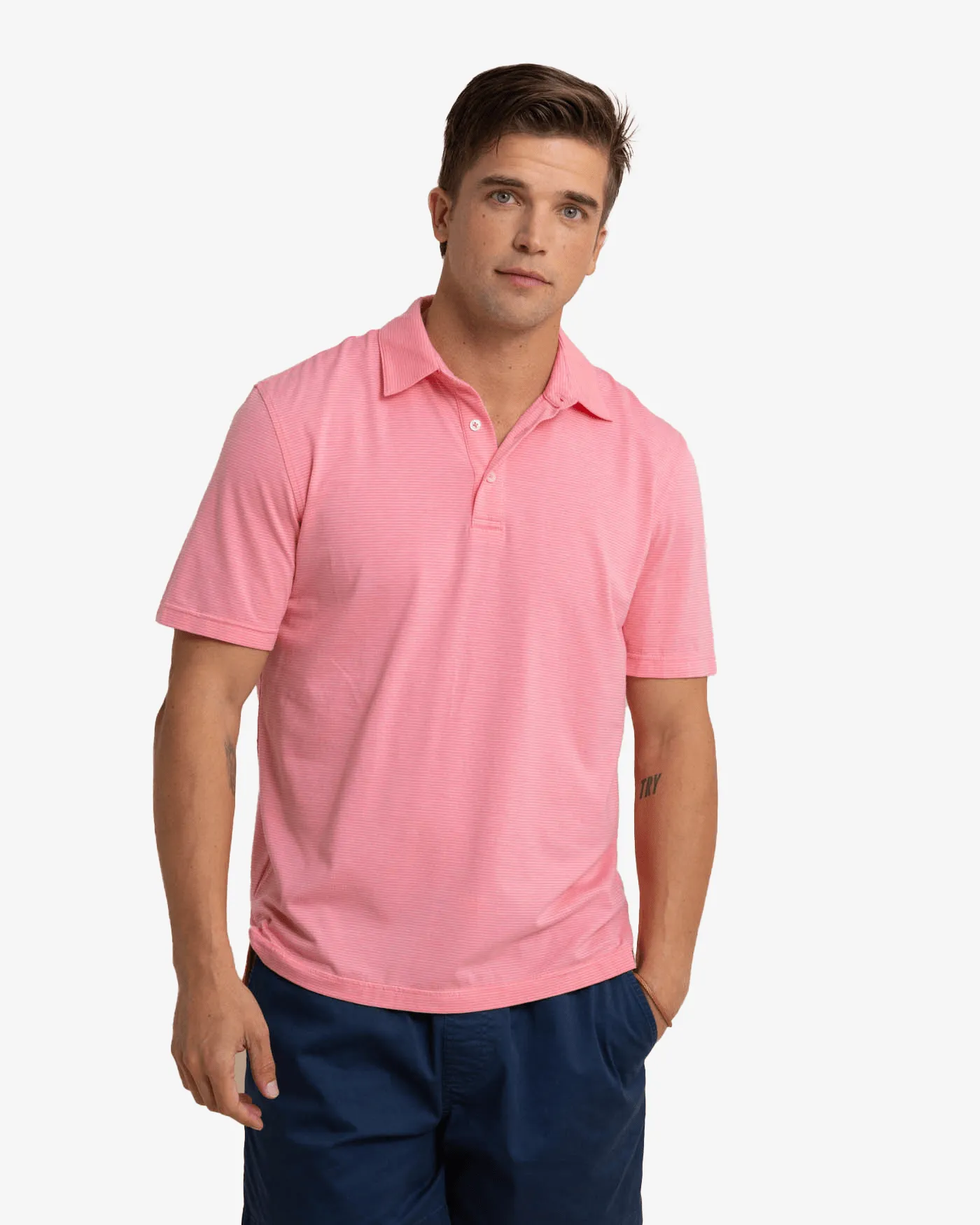 The Seaport Davenport Stripe Polo - Geranium Pink