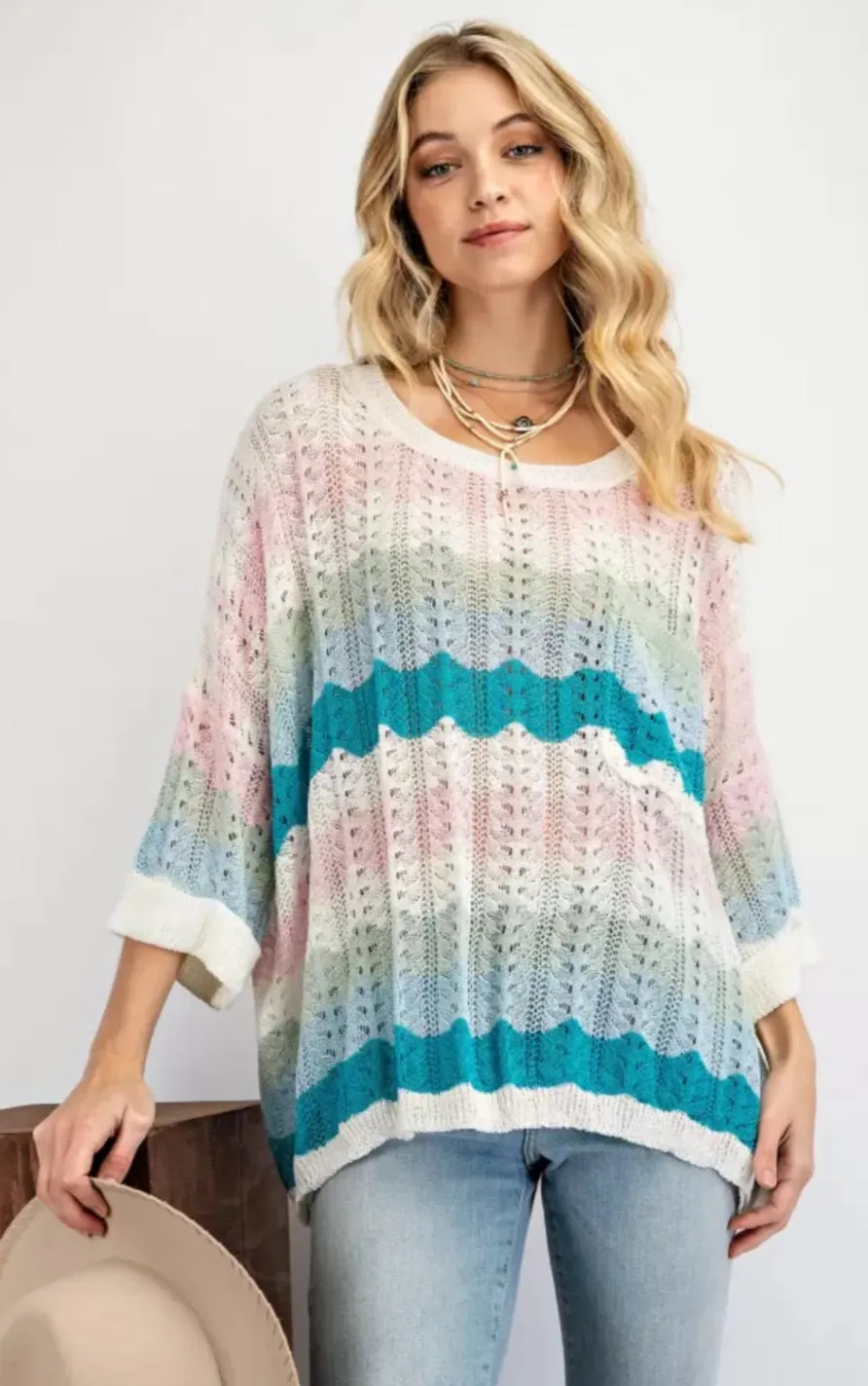 Tide stripe open pattern sweater