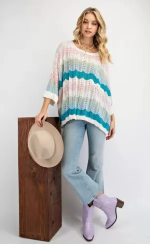 Tide stripe open pattern sweater