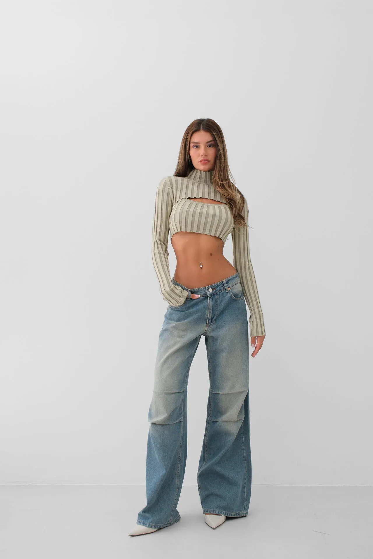 Turtleneck Knit Long Sleeve With Cut Out