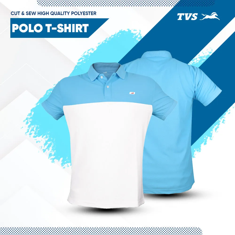 TVS Cut and Sew high Quality Polyster Polo T-Shirt, Color: White & Blue