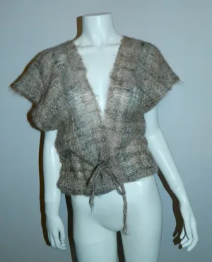 vintage 1970s woven MOHAIR sweater / cap sleeve cardigan vest / backless shawl top