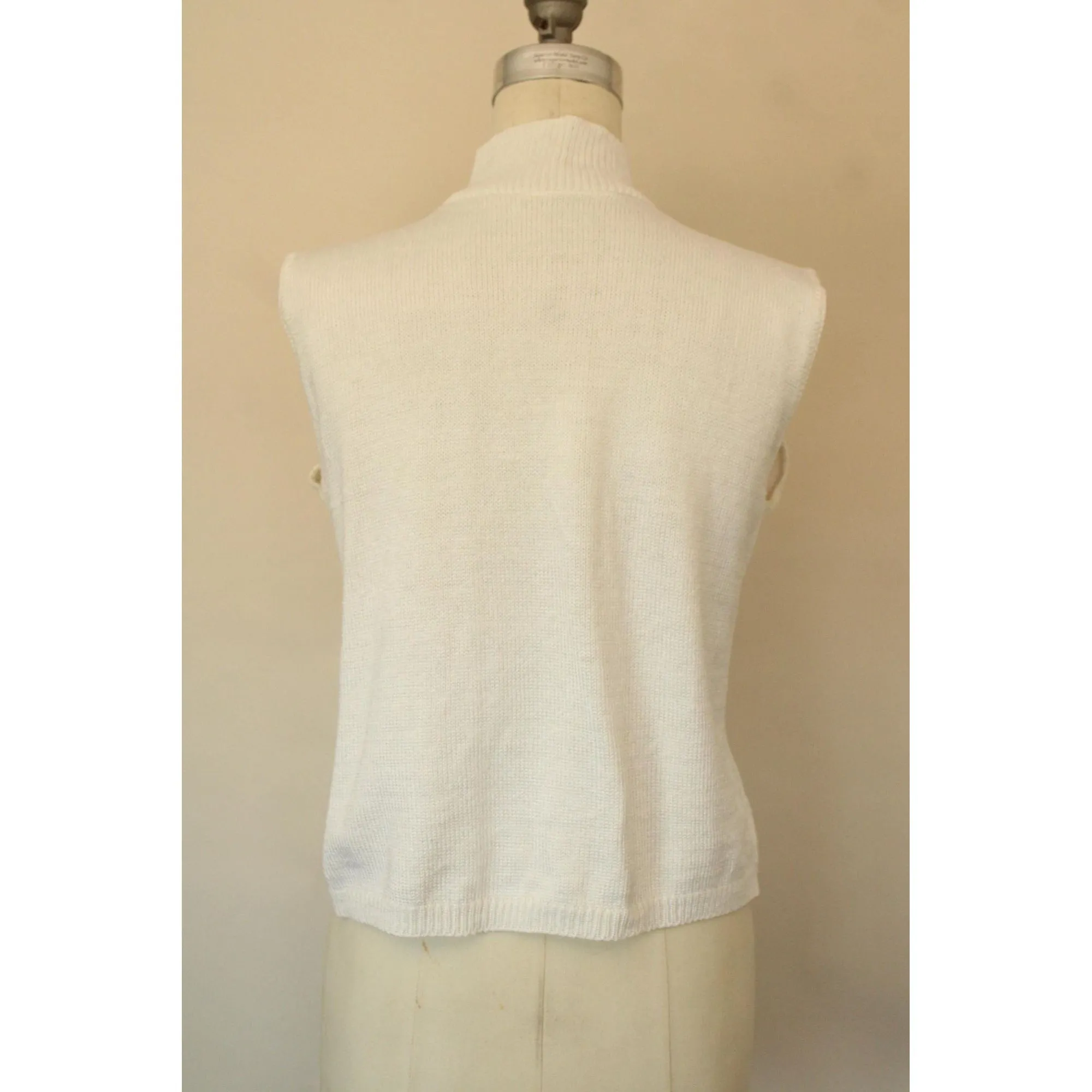 Vintage 1980s 1990s White Knit Mock Neck Sweater Vest