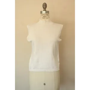 Vintage 1980s 1990s White Knit Mock Neck Sweater Vest