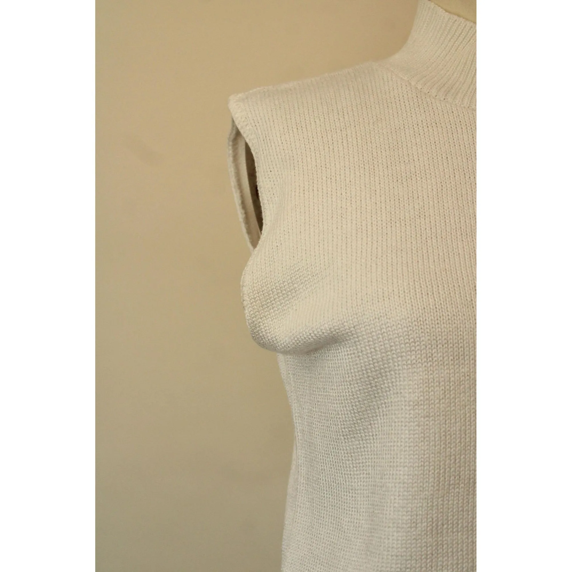 Vintage 1980s 1990s White Knit Mock Neck Sweater Vest