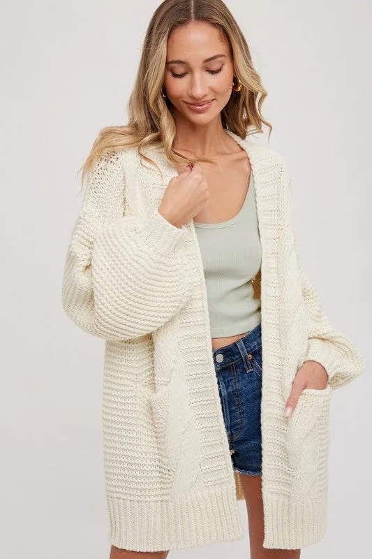 Waitlist 12/5 ♥ Holland Long Sleeve Chuky Cable Knit Open Cardigan Cream