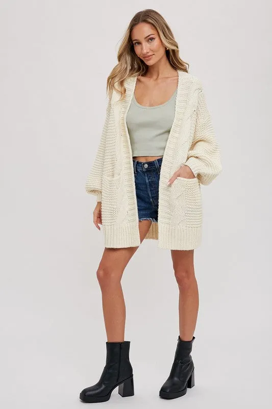 Waitlist 12/5 ♥ Holland Long Sleeve Chuky Cable Knit Open Cardigan Cream