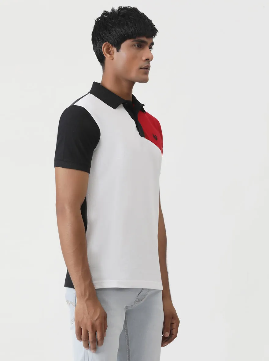 White Cut & Sew Slim Fit Polo T-Shirt | Greenfibre