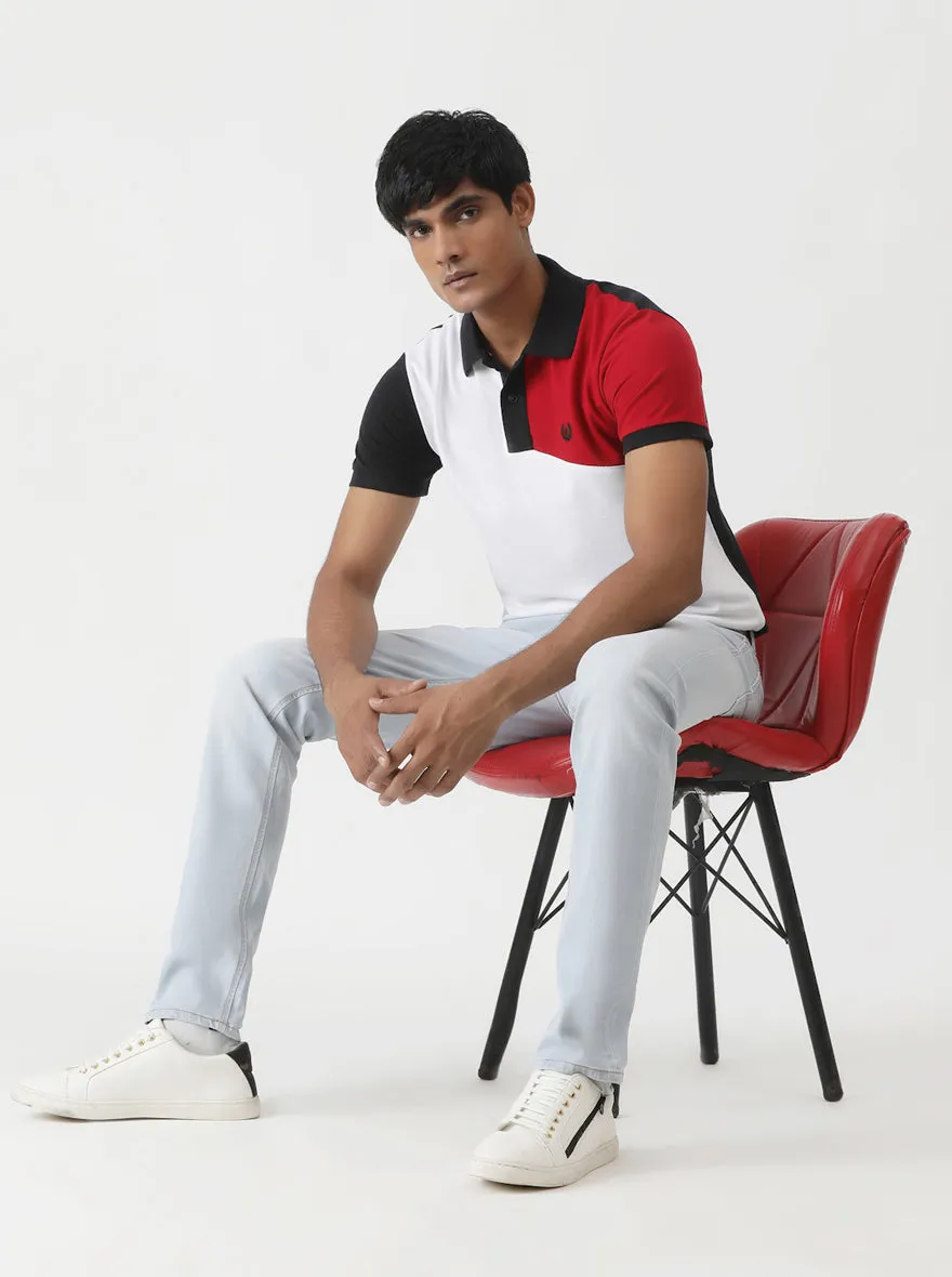 White Cut & Sew Slim Fit Polo T-Shirt | Greenfibre