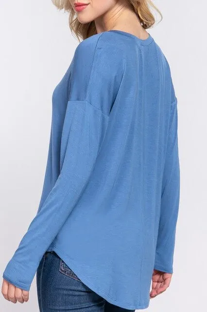 Women's Casual Long Dolman Sleeve Round Neck Tunic Top