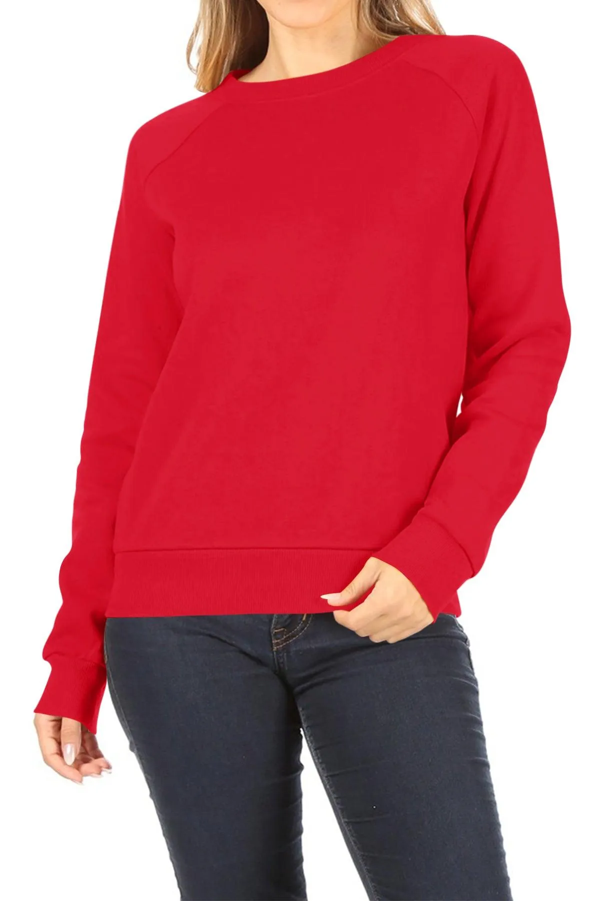 Women's Casual Pullover Fleece Long Sleeve Basic Crew Neck Solid Sweatshirt