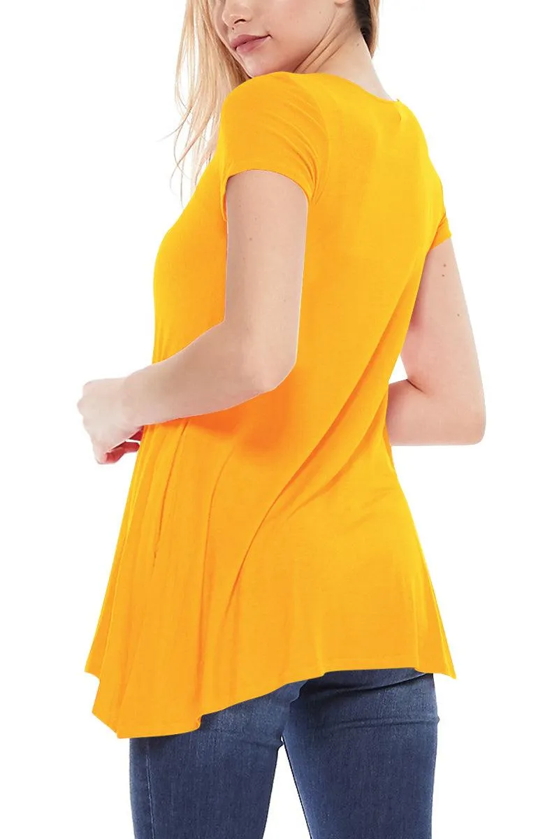 Women's Casual Short Sleeve Relaxed Fit Round Neck Side Pockets Tunic Top