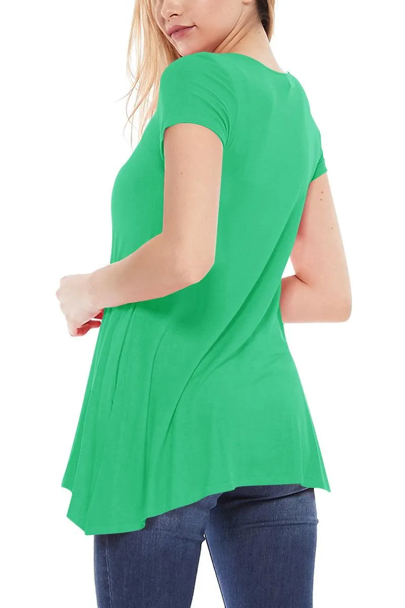 Women's Casual Short Sleeve Relaxed Fit Round Neck Side Pockets Tunic Top