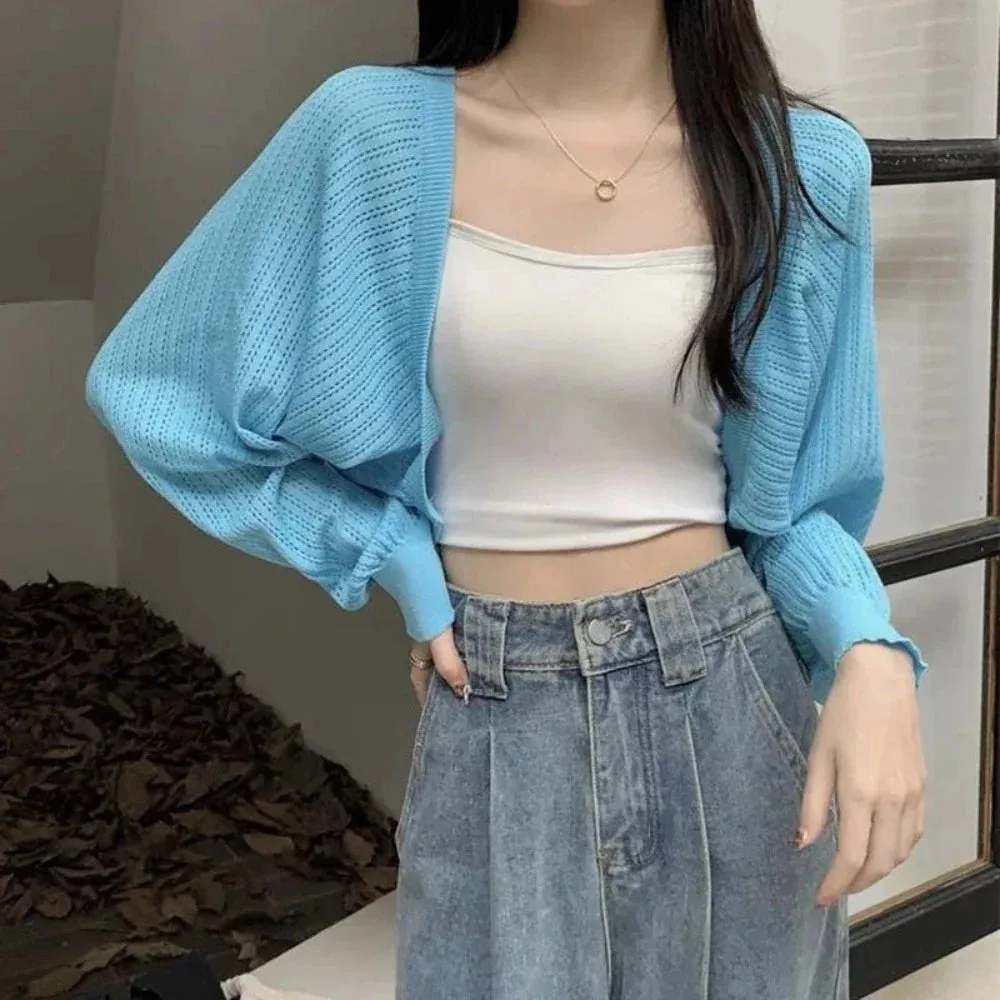 Womens Korean Style Crop Knit Short Cardigan