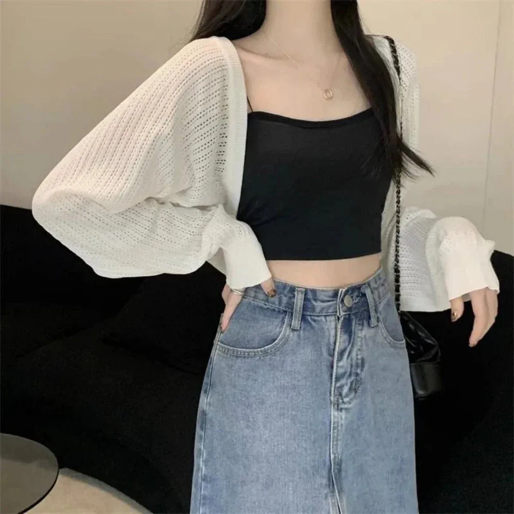 Womens Korean Style Crop Knit Short Cardigan