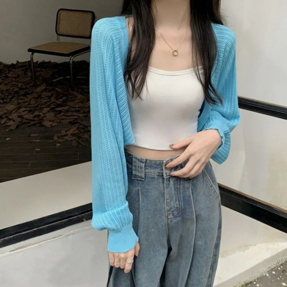 Womens Korean Style Crop Knit Short Cardigan