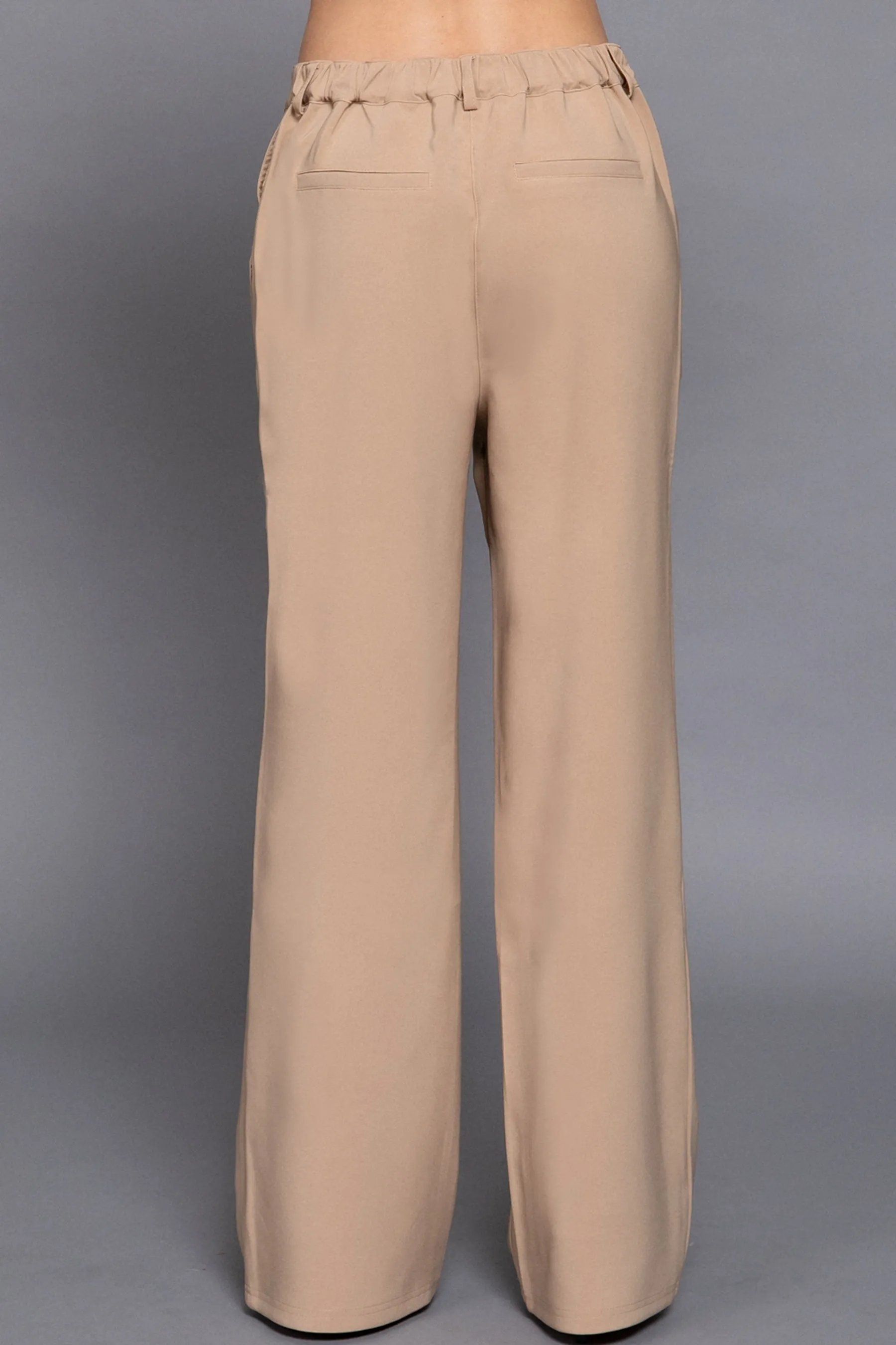 Women's Straight-Leg Woven Pants Back Elastic Detail One Button Closure